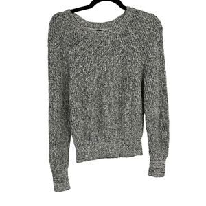 Free People Knit Crewneck Sweater S Black White Heathered Cotton‎ Linen